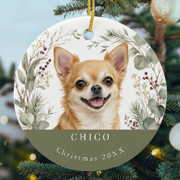 Ornamento De Cerâmica Imagem de cachorro Chihuahua no Natal em aquarela