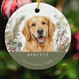 Ornamento De Cerâmica Imagem de Cachorro Retriever Dourado Natal Aquarel