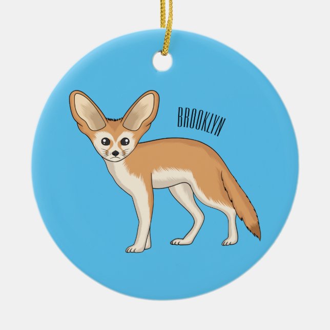 Ornamento De Cerâmica Imagem de desenho animado de fennec fox (Frente)