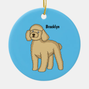 Ornamento De Cerâmica Imagem de desenho animado de poodle marrom feliz
