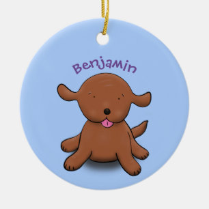 Ornamento De Cerâmica Imagem de desenho azul de cachorro feliz e giro