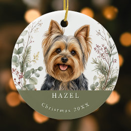 Ornamento De Cerâmica Imagem de Yorkshire Terrier em Aquarela Natal