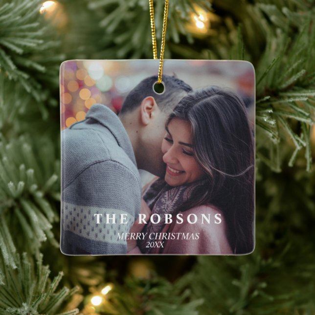 Ornamento De Cerâmica Imagem do Casal das Árvores de Natal Verdes Modern (Árvore)