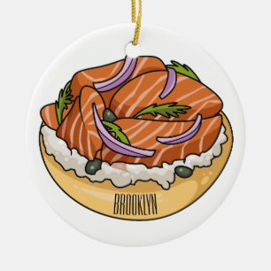 Ornamento De Cerâmica Imagem do desenho animado do bagel de salmão