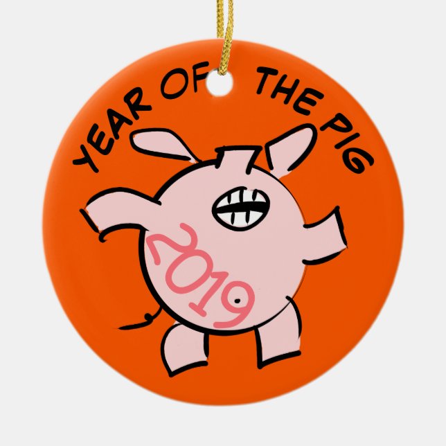Ornamento De Cerâmica Imagem engraçada 5 Cartoon Ilustration Pig Year 20 (Frente)