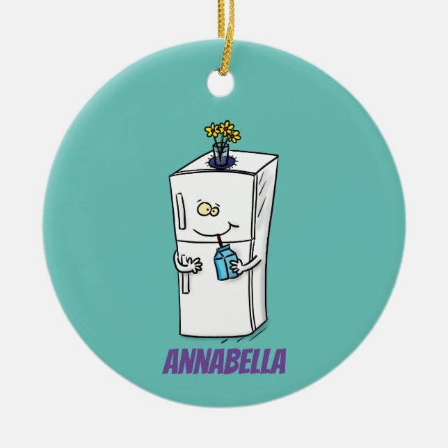 Ornamento De Cerâmica Imagem engraçada do desenho do frigorífico (Frente)