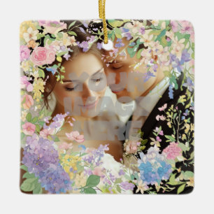 Ornamento De Cerâmica Imagem Personalizável de Borda de Casamento Floral
