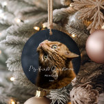 Ornamento De Cerâmica Imagem Whimsic Pet First Christmas<br><div class="desc">Uma tipografia moderna para esta coleção de personagens. Para personalizar com sua foto favorita de estimação,  porque até nossos amados animais merecem ser parte da magia do Natal! Você também pode mudar facilmente a cor da fonte,  se quiser.</div>