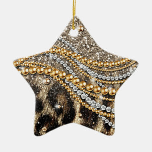 Ornamento De Cerâmica Impressão animal do leopardo feminino na moda