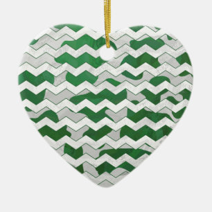Ornamento De Cerâmica Impressão Branco e Verde-Vaca-Chevron