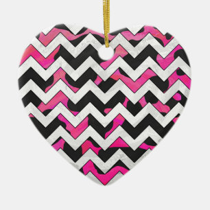 Ornamento De Cerâmica Impressão Chevron Cow Hot Pink e Black