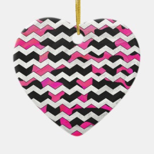 Ornamento De Cerâmica Impressão Chevron Cow Hot Pink e Black