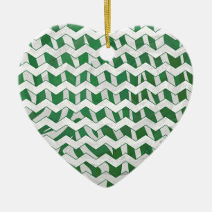 Ornamento De Cerâmica Impressão Chevron Zebra Verde e Branco