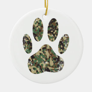 Ornamento De Cerâmica Impressão da Camo Dog Paw