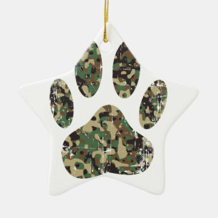 Ornamento De Cerâmica Impressão da Camo Dog Paw