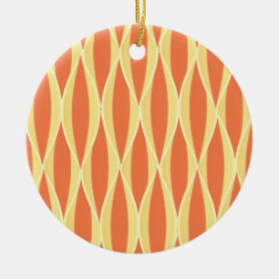Ornamento De Cerâmica Impressão da fita do meio século - laranja e