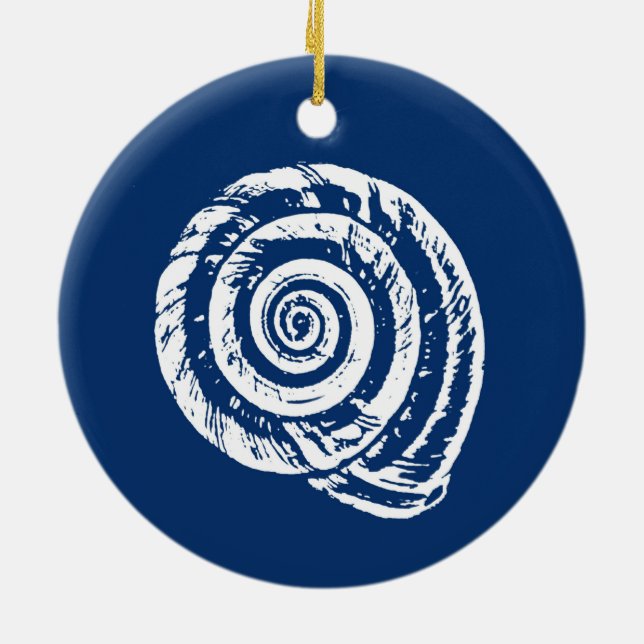 Ornamento De Cerâmica Impressão de Bloco de Seashell Espiral, Azul de Co (Traseira)