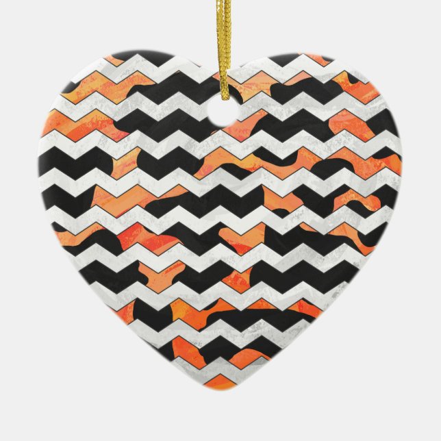 Ornamento De Cerâmica Impressão de Cow Black and Orange Chevron (Frente)