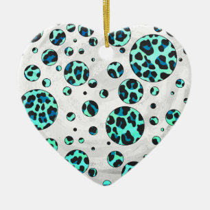 Ornamento De Cerâmica Impressão de Leopard Black and Teal