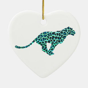 Ornamento De Cerâmica Impressão de Leopard Black and Teal