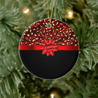 Ornamento De Cerâmica Impressão de leopardo Vermelho, Dourado e Preto co