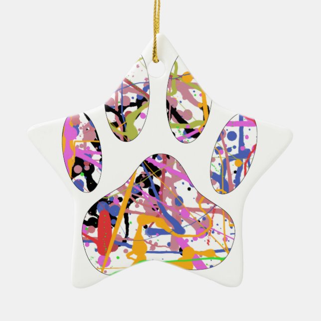 Ornamento De Cerâmica Impressão de Paint Splatter Dog Paw (Frente)