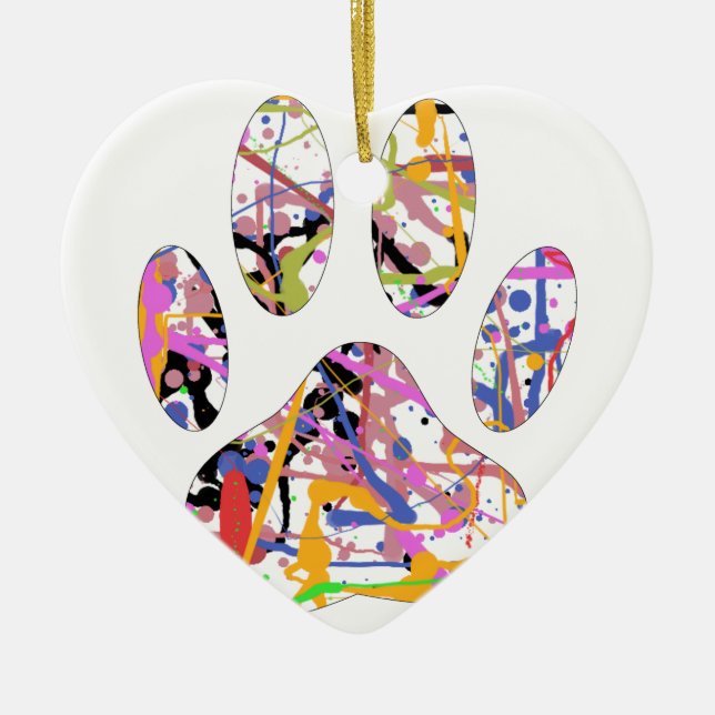 Ornamento De Cerâmica Impressão de Paint Splatter Dog Paw (Frente)