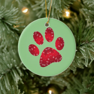 Ornamento De Cerâmica Impressão de Pata de Animal Vermelho Nevado