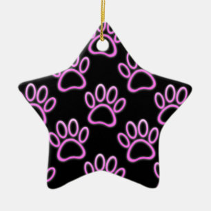Ornamento De Cerâmica Impressão de Pata Neo-Cão Rosa