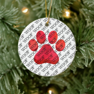 Ornamento De Cerâmica Impressão de Pata Woof Tipografia Cachorro Moderno