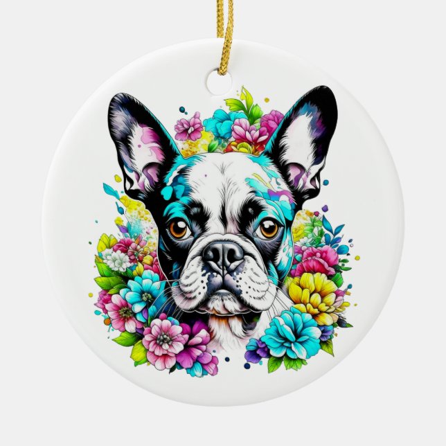 Ornamento De Cerâmica Impressão de Paw Mãe de Boston Terrier (Frente)