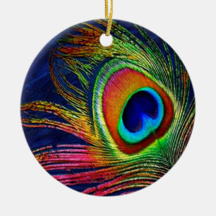Ornamento De Cerâmica Impressão de Pena de Pavão Colorida