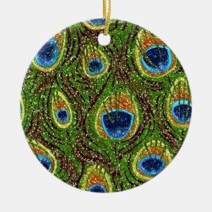 Ornamento De Cerâmica Impressão de Penas de Pavão Coloridas