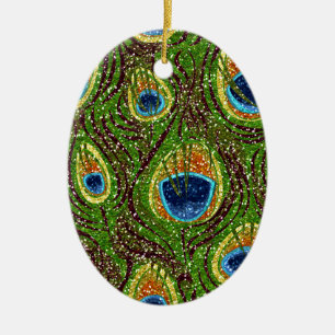 Ornamento De Cerâmica Impressão de Penas de Pavão Coloridas