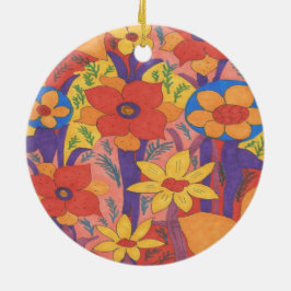 Ornamento De Cerâmica Impressão do Jardim Laranja Bold Bohemian