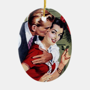 Ornamento De Cerâmica Impressão do Natal dos anos 40 do vintage