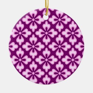 Ornamento De Cerâmica Impressão floral do quimono, luz - rosa e ameixa