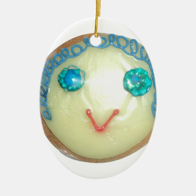 Ornamento De Cerâmica Impressão/Gráfico de Cabelo Azul Emoji Art (Frente)