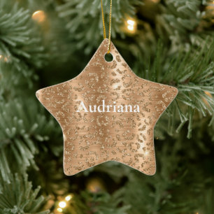 Ornamento De Cerâmica Impressão Leopardo com Glitter Dourada