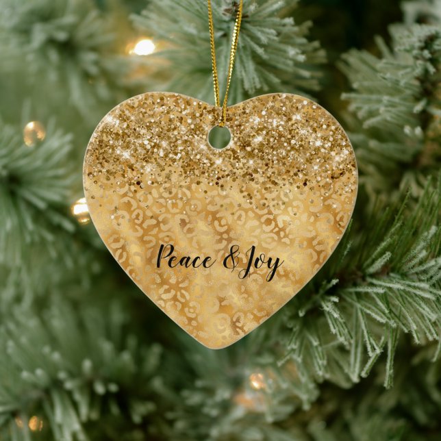 Ornamento De Cerâmica Impressão Leopardo Glitter Confetti Dourada Glam (Árvore)