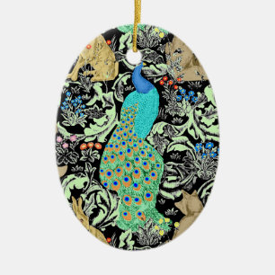 Ornamento De Cerâmica Impressão, turquesa & pontos mortos do pavão de
