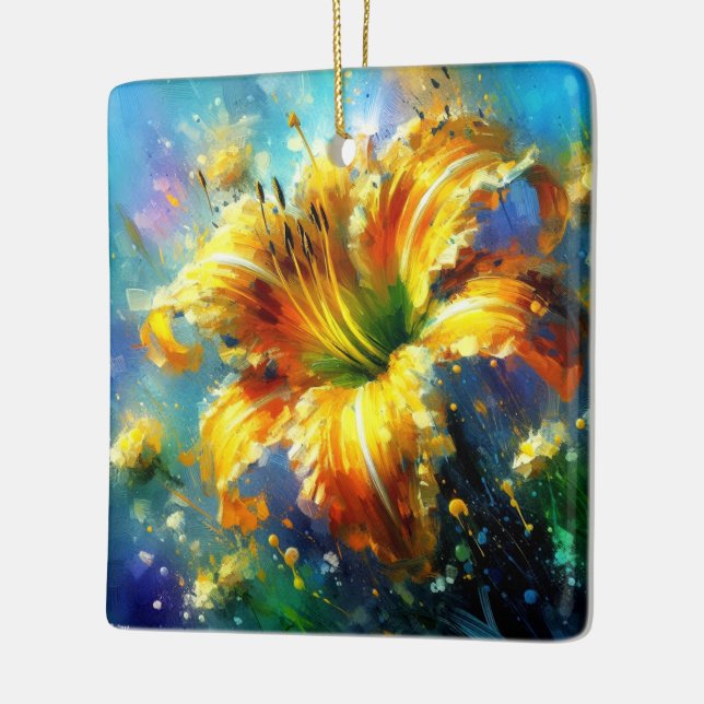 Ornamento De Cerâmica Impressionista Floral Daylily Amarelo (Esquerda)