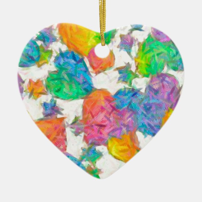 Ornamento De Cerâmica Impressionista Pastel Namorados Hearts (Frente)