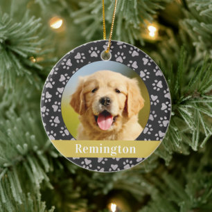 Ornamento De Cerâmica Impressões de Pata de Pet Prata Nome de Cachorro P