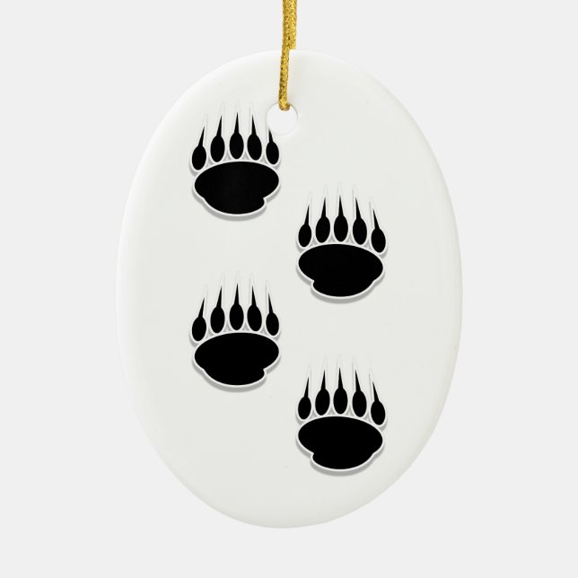 Ornamento De Cerâmica Impressões de pata de urso preto (Frente)