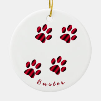 Ornamento De Cerâmica Impressões de Patas com Gradiente Vermelho e Preto