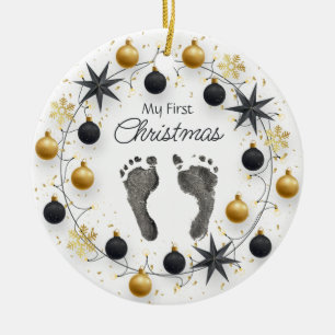 Ornamento De Cerâmica Impressões de Pé Personalizados de Natal do Bebê D