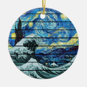 ORNAMENTO DE CERÂMICA IMPRESSONISMO NOITE ESTRELADA ONDA DE KANAGAWA ART