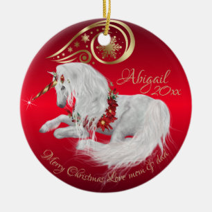 Ornamento De Cerâmica Incrível Joy Red no Unicórnio de Natal 