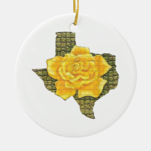 Ornamento De Cerâmica Incrível Rosa Amarela Da Flor De Padrão Do Texas